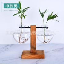 Creative hydroponic plant transparent wood frame vase table small freshener container living-room modern adornment pendulum