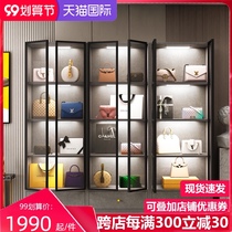 Light luxury storage cabinet shoe cabinet bag cabinet household floor glass door display cabinet modern simple Plaid locker