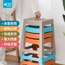 Camellia plastic stool household thickened widened adult stripe high stool bathroom non-slip dining table stool square chair simple stool