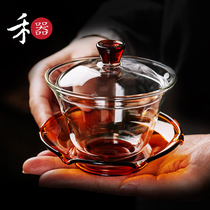 Taiwan He ware Handmade heat-resistant glass three-cai cover bowl Teacup cover bowl Tea bowl Kung Fu tea set Cover cup tea maker