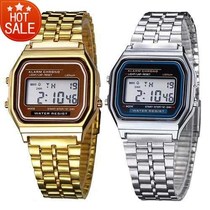  LED Digital Watch Watches Men Gold Silver Steel Clock