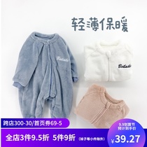 Baby winter flannel jacket baby plus velvet home wear autumn and winter coral velvet warm jumpsuit pajamas