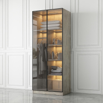 Wardrobe light luxury bedroom custom modern simple solid wood household small apartment glass door against the wall girl cabinet