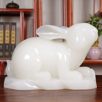 Natural Jade Jade Rabbit jade pig ornaments afuhan White Jade whole piece hand carved office porch living room decoration
