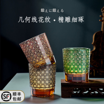 Hou Bo Wang Edo cut crystal glass whiskey glass glass carved hand carved foreign wine glass