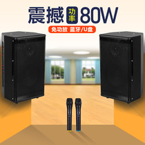  Stage professional high-power dual speakers small conference room equipment set Dance classroom audio wall-mounted active Bluetooth wireless microphone Subwoofer wall-mounted gym special commercial microphone