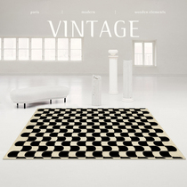 French medieval living room carpet black and white plaid checkerboard bedroom Plaid light luxury bedside carpet retro short hair mat