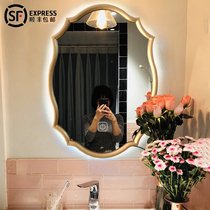  With LED light makeup mirror desktop bathroom wall-mounted retro bedroom American and European style smart light luxury decorative bathroom mirror