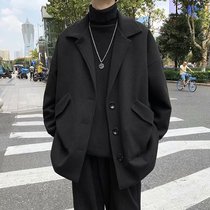 Winter high-end woolen coat men Korean trend Japanese fried street trench coat slim handsome retro harbor style coat men