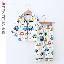 Fenteng childrens pajamas spring and autumn cotton children Boy Boy Baby long sleeve suit summer air conditioning clothing home clothing