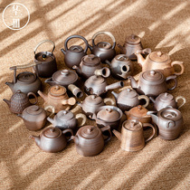 Gongfu tea beam pot Coarse pottery pot side handle teapot Ceramic single household Chinese tea hand grab pot Single pot anti-hot