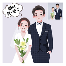 Cute crayon style live photo turn hand-painted comic portrait design couple custom cartoon Q version wedding ceremony