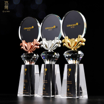 Annual Meeting Crystal Trophy Custom Creative Team Sales Champion Award Metal Medal Outstanding Employee Photo Trophy