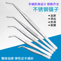 304 stainless steel tweezers 430 round head dressing with teeth non-slip tweezers long thickened stiffened pointed tweezers elbow