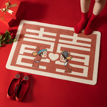 Chinese wedding mat entering the door mat silk circle creative festive red double happy character new house decoration wedding room mat