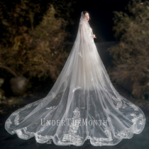 The moon falls in love with the bride Wedding main wedding dress long tail veil Super Xian Sen line net red photo veil headdress female