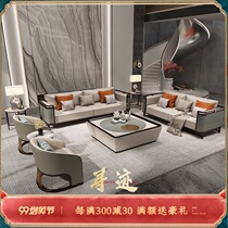 Light luxury new Chinese leather sofa Zen modern Chinese high-grade solid wood sofa full solid wood living room combination