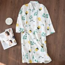 Gauze kimono bathrobe night dress womens summer and autumn cotton Japanese-style long-sleeved nightgown cute perspiration cotton pajamas