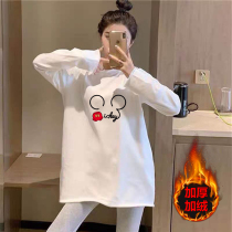 Pregnant women base shirt in autumn and winter with white velvet top female long loose foreign air large size long sleeve T-shirt tide tide