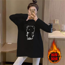 Pregnant woman blouses autumn and winter medium long net red fashion loose inner lap long sleeve t-shirt autumn clothing white plus velvety undershirt