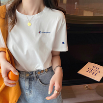 Champion George white short-sleeved T-shirt female ins tide 2021 summer New loose half-sleeve embroidered cotton top