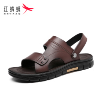 Red Dragonfly Men Genuine Leather Sandals 2022 Summer New Breathable Non-slip Bull Leather Middle-aged Dad Rutoe Beach Shoes