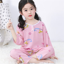 Summer cotton silk Children toddler childrens pyjamas suit thin girls cotton silk pure cotton spring and autumn pro-baby clothes family clothes baby