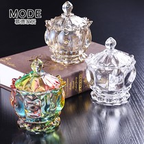 Crystal glass candy cans light luxury creative Nordic cotton swab storage jewelry storage box toothpick tube with lid ornaments