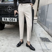 Pendant male clay pants slim straight tube trend ankle-length pants Korean version of British White small feet suit pants men casual pants