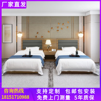Hotel bed furniture Standard room Full set Hotel bed Custom apartment room special bed frame Hanging board Apartment twin bed