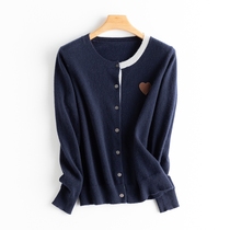 Classic small fragrant 100 cashmere round neck cardigan womens color love sweater early Autumn Cashmere thin sweater