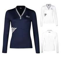 V neck golf top women long sleeve T-shirt clothing women slim round neck base shirt golf solid color jersey