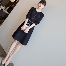 Spring and autumn small man chic high-grade dress small black dress early autumn thin long sleeve base knitted dress Womens