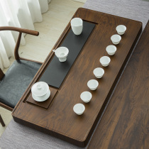 Tea tray Solid wood black gold stone head household whole tea table Simple pear tea sea drainage Kung Fu tea set Small