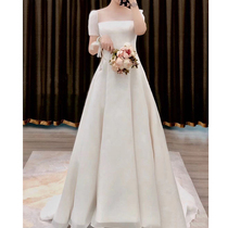 French satin light wedding dress 2021 new bride super fairy princess wind simple atmosphere trailing thin out of the yarn