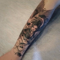 Net Red full crane female Samurai Geisha flower arm tattoo sticker waterproof female lasting simulation ins trend Korean hand tide