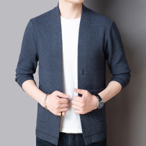 Sweater mens loose autumn thin 2021 new spring and autumn knitted cardigan outer coat middle-aged dad sweater