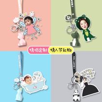 Keychain custom photo custom cartoon cute couple key chain school bag small pendant ins birthday gift male
