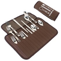 Stainless steel tableware set for 4 people Outdoor picnic bag Portable chopsticks spoon fork picnic barbecue 12-piece set