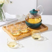 Heat-resistant glass tea pot set Afternoon tea Fruit tea flower tea tea set with filter to send candles for insulation