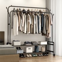 Coat rack double rod drying rack floor-to-ceiling indoor folding mobile hanging rack Household bedroom clothes storage rack