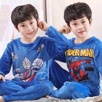 Autumn and Winter Ultraman 678 Boys Childrens Set 11 Spider-Man America Captain 13 Long Sleeve Pants Pajamas Home Clothes