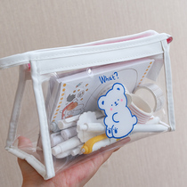 Transparent pen bag female simple ins tide Japanese series large capacity hand account storage bag student cute stationery box stationery bag