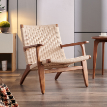 Selected designer rattan rope chair simple balcony solid wood leisure chair Nordic single sofa chair back chair
