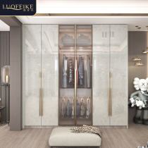 Light luxury home wood wardrobe bedroom cabinet cloakroom overall combination custom simple modern glass door wardrobe