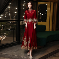 Toast Bride 2021 New Spring and Autumn Winter Wine Red Little Man Chinese style Xiuhe Clothing Wedding Engagement Dress