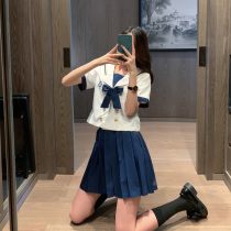 jk uniform skirt genuine summer college style suit Full set of Japanese short-sleeved navy collar sailor suit two-piece set
