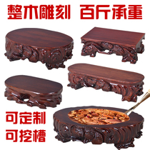 Solid Wood stone base long Square can dig groove flower bonsai ornaments jade head root carving bracket Taishan stone cushion high base
