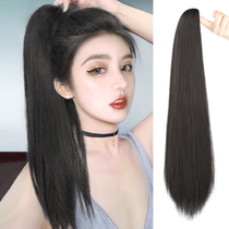  Wig ponytail female strap type straight hair high ponytail natural ultra-long fake ponytail net red Ultra-light grip clip type fake braids