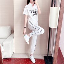 White sports suit womens summer new casual Korean version loose foreign style fashionable age-reducing short-sleeved trousers two-piece set